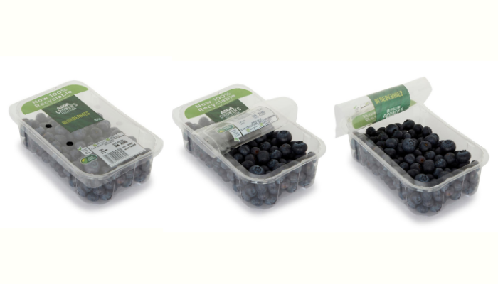Asda recyclable blueberry punnet open and closed